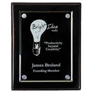 Black Piano Finish Floating Glass Plaque, 8 x 10"