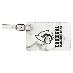 Luggage Tag, White Marble Faux Leather, 4 1/4
