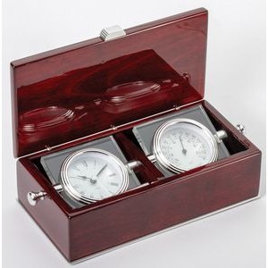 10" x 3 1/2" Clock & Thermometer in Rosewood Piano Finish Box