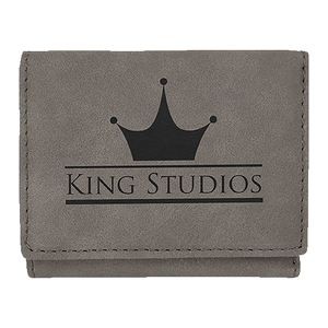 Trifold Wallet, Gray Faux Leather
