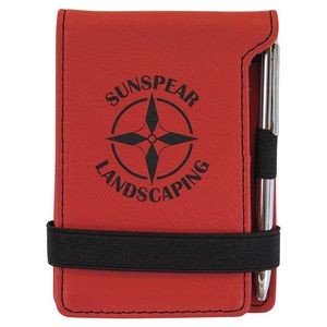 Notepad with Pen, Red Faux Leather, 3 1/4" x 4 3/4"