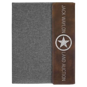 Gray Canvas Portfolio / Rustic Faux Leather with Notepad, 9 1/2" x 12"