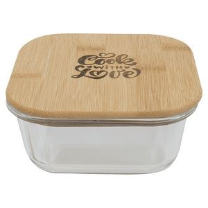 Glass Food Storage Container with Bamboo Lid, Square, 37 oz