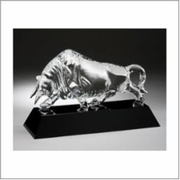Bull Fighting Art Crystal Award 13"W x 4 3/4"H