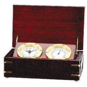Clock & Thermometer In Rosewood Piano Finish Box, 10" x 3 1/2"