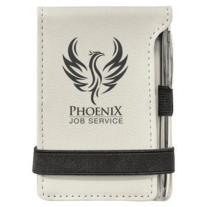 Notepad with Pen, White Faux Leather, 3 1/4" x 4 3/4"