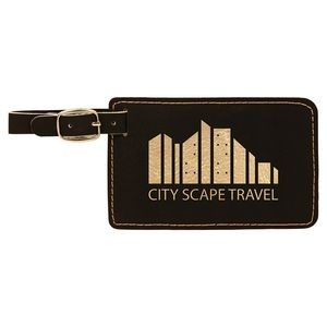 Luggage Tag, Black Faux Leather, 4 1/4