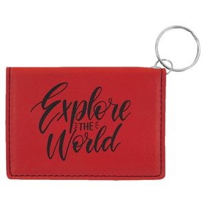 Keychain ID Holder, Red Faux Leather, 4 1/4