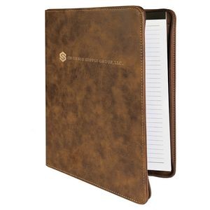 Zipper Portfolio with Notepad, Rustic Faux Leather, 9 1/2" x 12"