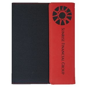 Black Canvas / Red Faux Leather Small Portfolio with Notepad, 7" x 9"