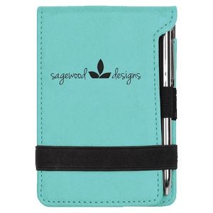 Notepad with Pen, Teal Faux Leather, 3 1/4" x 4 3/4"