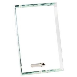 Vertical Rectangle Clear Glass Award w/Metal Stand, 7