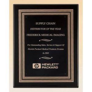 Black Piano Finish Plaque with Gold and Black Embossed Frame, 11 x 14