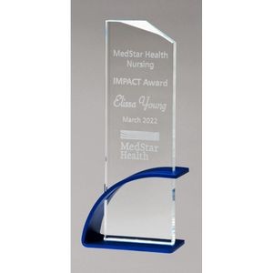 Wellton Glass Award with Blue Base, 8.5"H