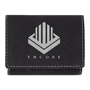 Trifold Wallet, Black Faux Leather