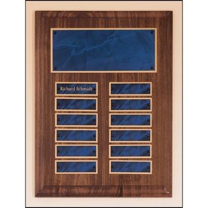 Walnut Perpetual Plaque, 9 x 12", 12 Sapphire Marble Plates