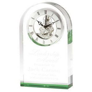 Crystal Clock With Green Base 9"H