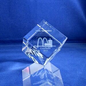 3 1/4" Beveled Jewel Cut Corner Optical Crystal Balancing Cube Award