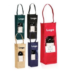 Clear Window Non-woven Single Bottle Wine Totes Reusable Bags