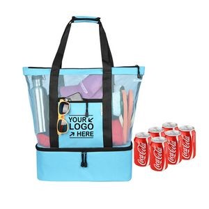 Large Zipper Mesh Beach Tote Bag with Built-in Insulated Cooler