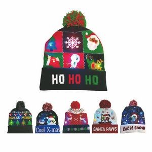 Custom Led Christmas Pom Beanie Winter Knit Hats