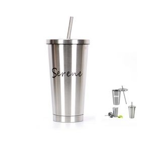 16 Oz. Stainless Steel Cold/Hot Cup Tumbler w/Straw