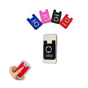 2-in-1 Silicone Cellphone Wallet w/Metal Ring Phone Holder