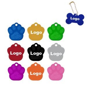 Aluminum Paw Shape Pet ID Tags With Beaded Chain