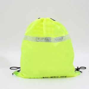 Fluorescent Green Drawstring Backpack with Reflective Stripe