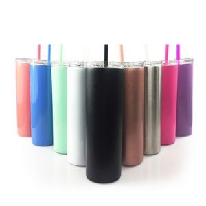 20oz Stainless Steel double wall insulated skinny tumbler with Lid and Straw