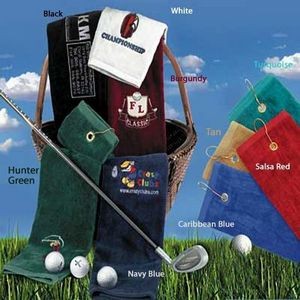Black Golf Towel Tri-Folded w/Grommet and Hook (16