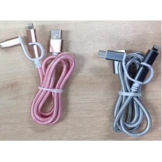 3-in-1 Nylon Braided Charging Cable w/Type C
