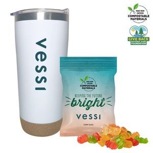 Cork Base Double Wall Tumbler with Compostable bag of Gummy Bears