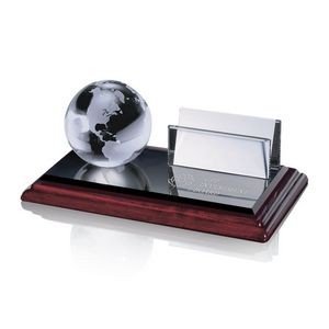 Business Card Holder - Globe on Rosewood