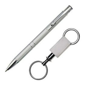 Clicker Pen/Keyring Gift Set - Silver