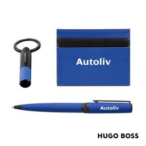 Hugo Boss® Matrix Card Holder/Gear Matrix Ballpoint Pen/Keychain - Blue