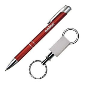 Clicker Pen/Keyring Gift Set - Red