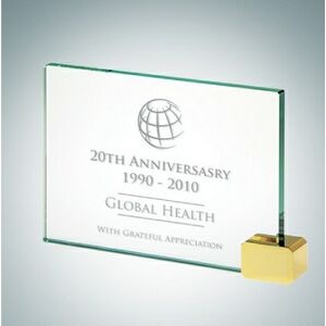 4" Achievement Jade Glass Award Plaque w/Brass Rectangle