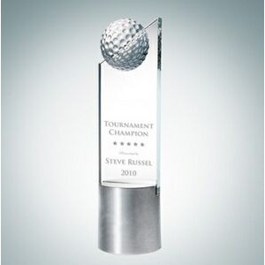 Golf Pinnacle Optical Crystal Award w/Aluminum Base