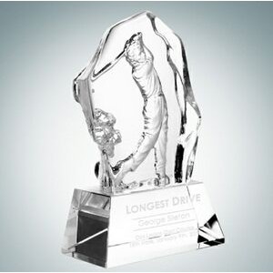 6 1/2" Male Golfer Action Optical Crystal Molten Glass Award