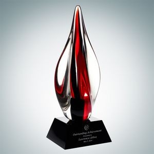 Art Glass Red Contemporary Award w/Black Crystal Base