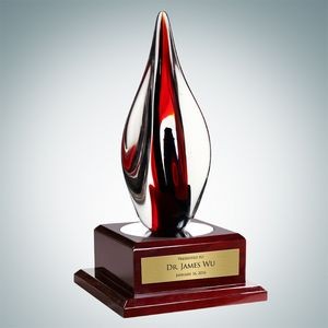 Art Glass Red Contemporary Award w/Rosewood Base