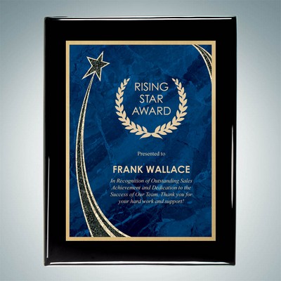 Black Piano Finish Wall Plaque w/Blue Rising Star Plate (7"x9")