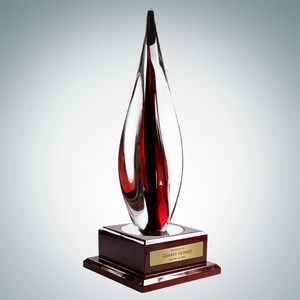 Art Glass Black Contemporary Award w/Rosewood Base