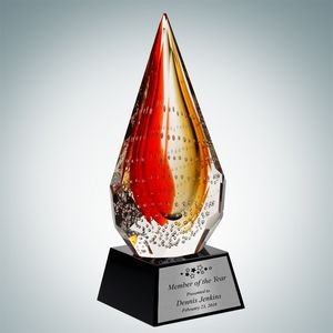 Art Glass The Red Flare Award w/Silver Plate