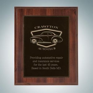 High Gloss Cherrywood Plaque w/Black & Gold Leather Plate (Small)