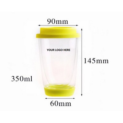 12 Oz. Double Wall Glass Cup w/Colorful Silicone Lid