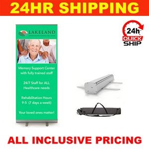 24HR Quickship Tradition 34" Retractable Banner - Full Color, No Minimum, Silver Stand