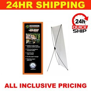 24HR Quickship - Small X-Stand with 13 Oz. Economy Vinyl Banner & Stand. Full Color 24x63
