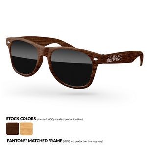 Faux-wood Retro Sunglasses w/1 Color Temple Imprint